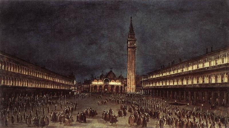 GUARDI, Francesco Nighttime Procession in Piazza San Marco fdh Spain oil painting art